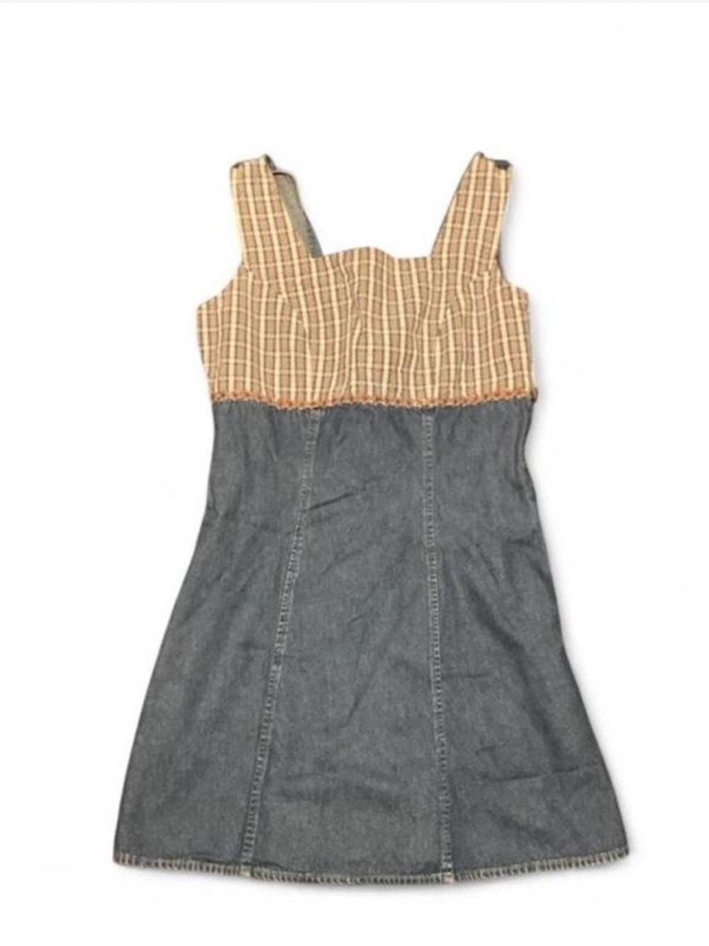 90s Arizona Jean Co Denim Plaid Lace Up Back Mini Dress 🤎